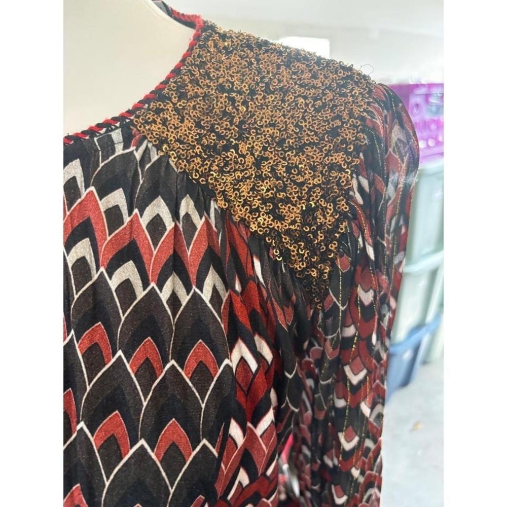 Blank London Sequin Shoulder Geometric Print Lurex Blouse Red Black XXS - Picture 2 of 8